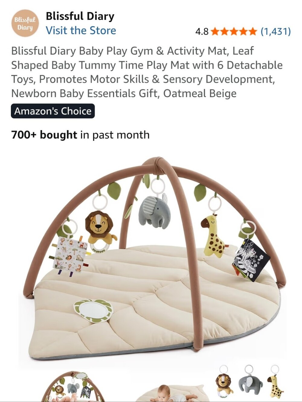 Blissful Diary Oatmeal Beige Leaf-Shaped Baby Play Gym Brand New In Box